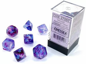 Chessex 27557 Nebula Polyhedral Nocturnal Blue Luminary 7-Die Set