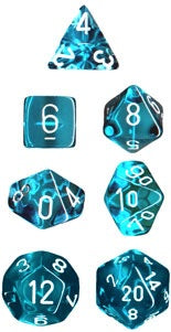 Translucent Teal/White Polyhedral Dice Set CHX23085
