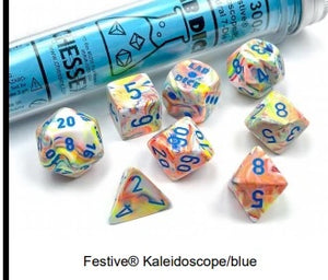 Festive Kaleidoscope Blue Polyhedral Lab Dice CHX30047