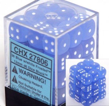 Frosted Blue/White 12mm D6 Dice CHX27806