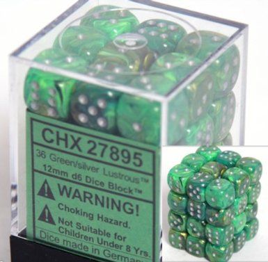 Lustrous Green/Silver 12mm D6 Dice CHX27895